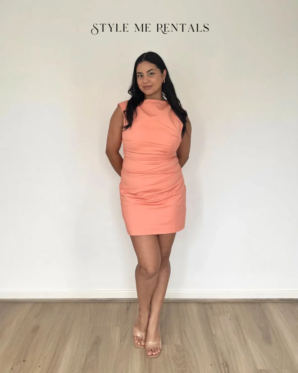 Shona Joy Lani Draped Mini Dress Peach Size 12 - Image 3