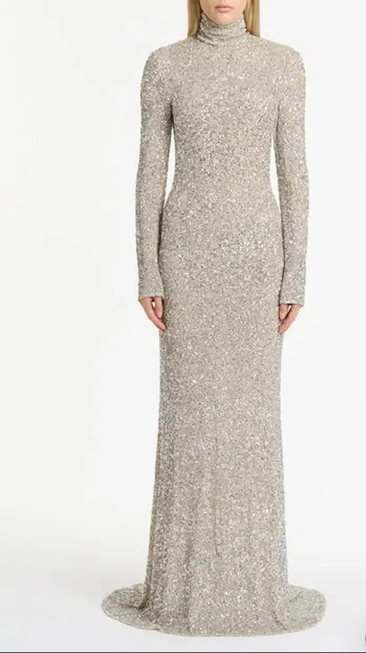 CARLA ZAMPATTI IVORY CRUSHED SEQUIN SLEEVED GOWN - Image 1