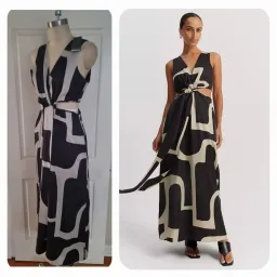 COUNTRY ROAD Print Column Maxi Dress in Stone Geo Print Size 12 - - Black & Stone Golden Brown for rent on The Volte - image 1
