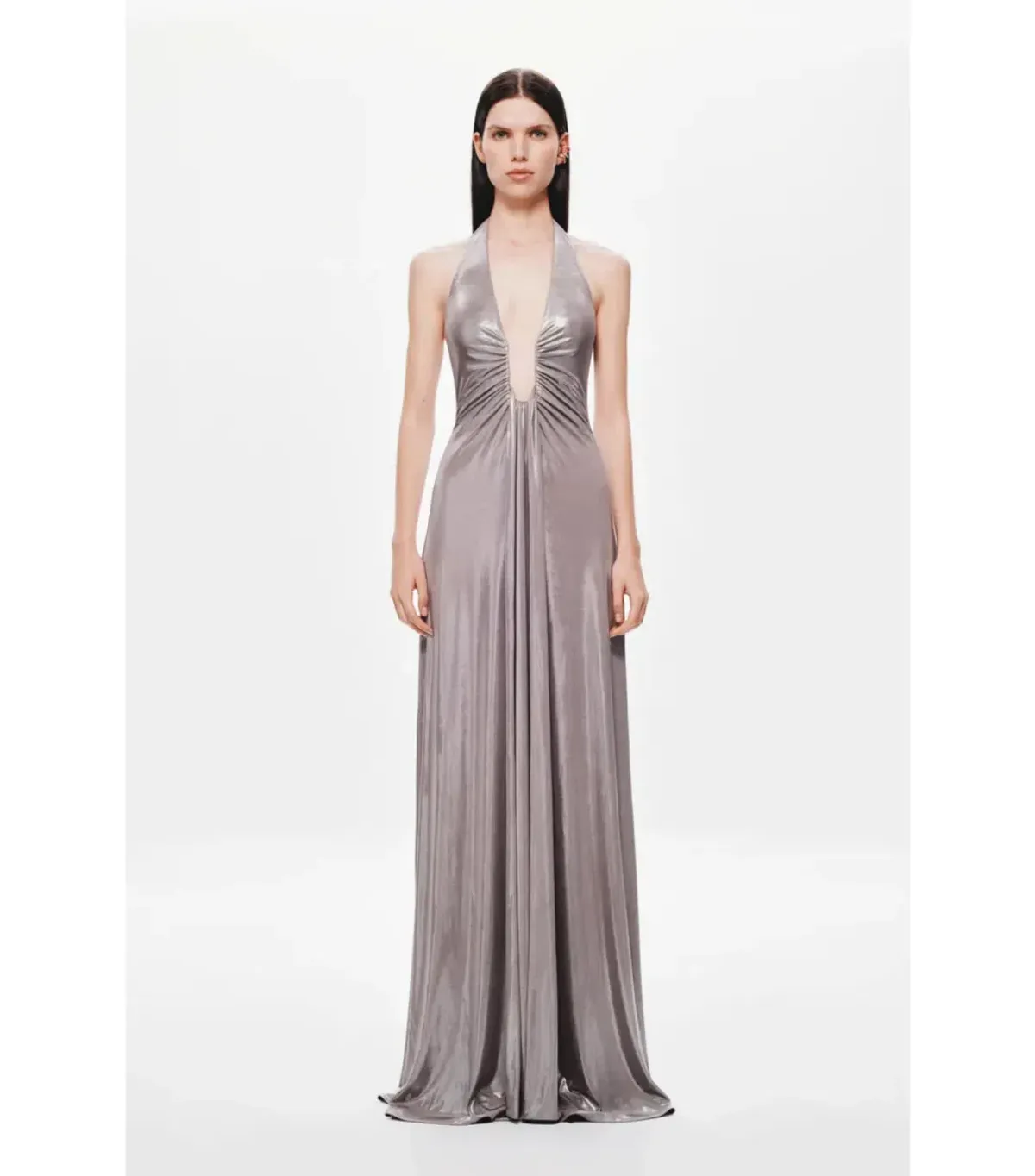 MISHA Jennifer Cupro Maxi Dress in Foil Jersey Cinder | Size 10 - Image 1
