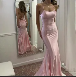  Cute Mermaid Scoop Neck Pink Satin Long Prom Dress formal dress Size 6 for rent on The Volte - image 2