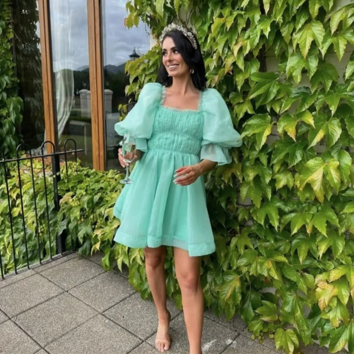 AJE Astrid Tie Back Mini Dress Green Size 16 - Image 2