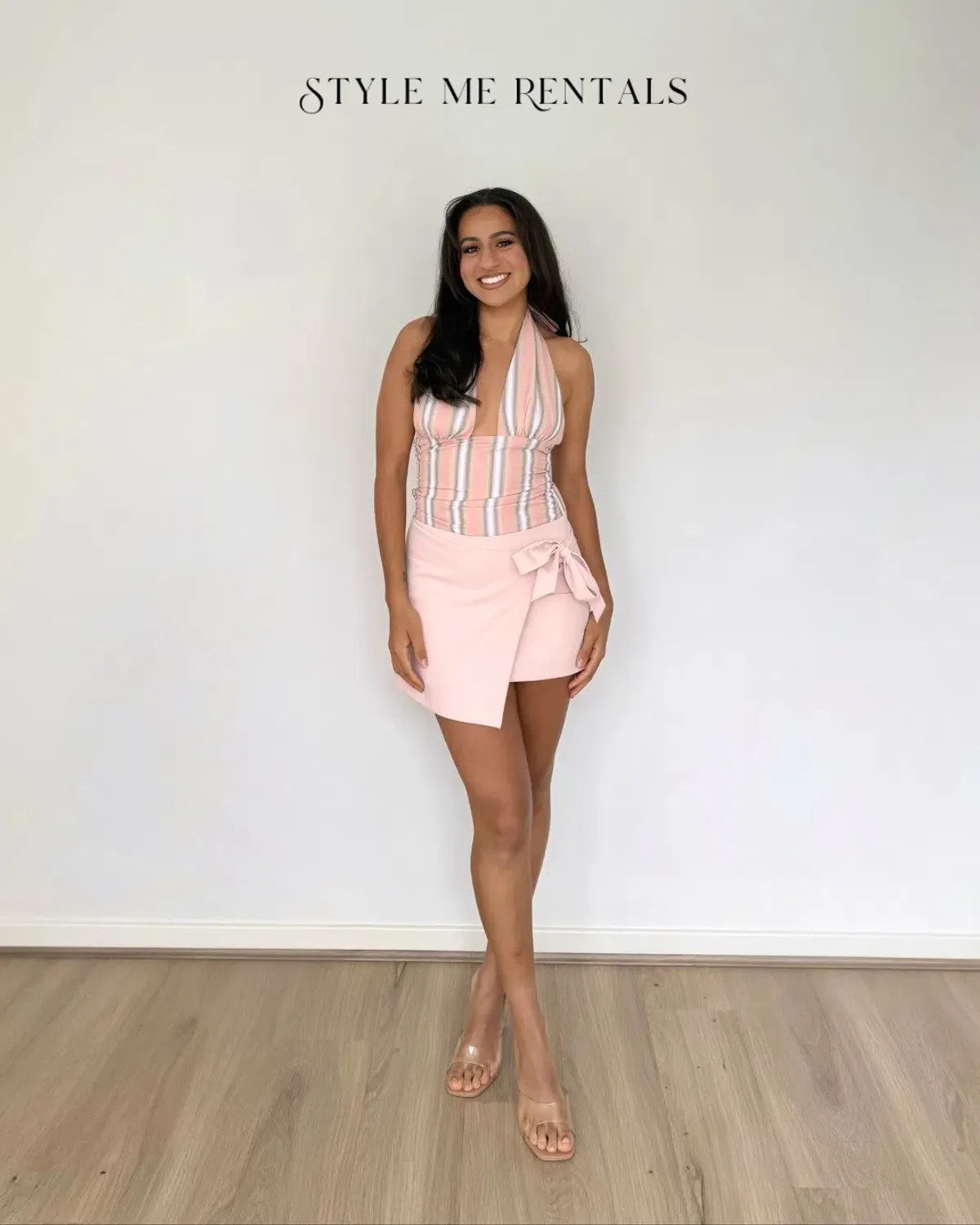 Benni Tiano Mini Dress Pink Stripe Size 8 - Image 4
