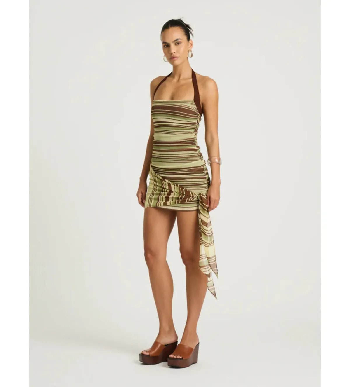 Benni Marnie Mini Dress in Earth Stripe Size AU6 - Image 2