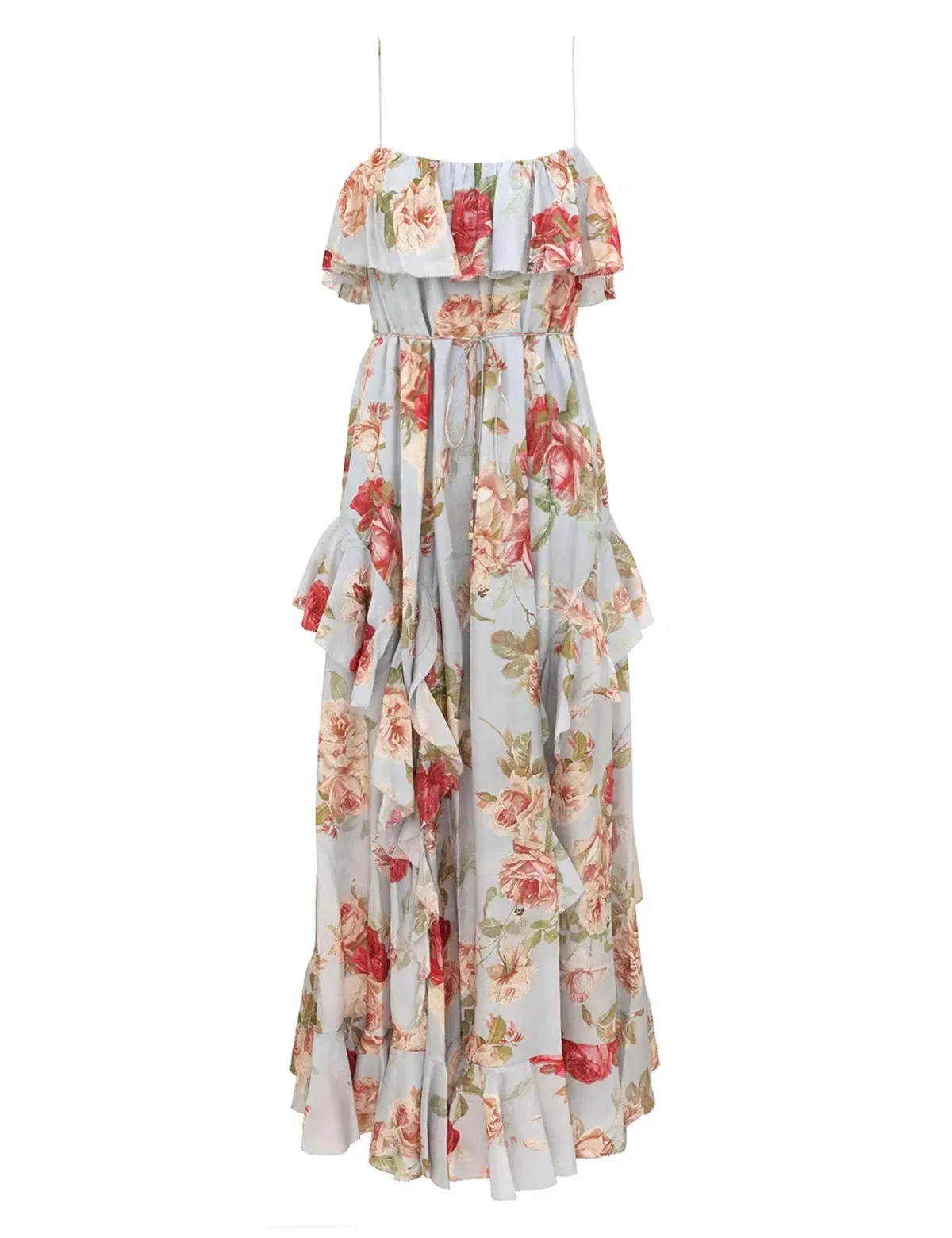 Zimmermann Roselight Frill Maxi Dress Blue Rose Floral Size 1 - Image 1