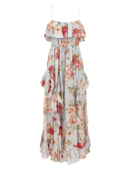 Zimmermann Roselight Frill Maxi Dress Blue Rose Floral Size 1 for rent on The Volte - image 1