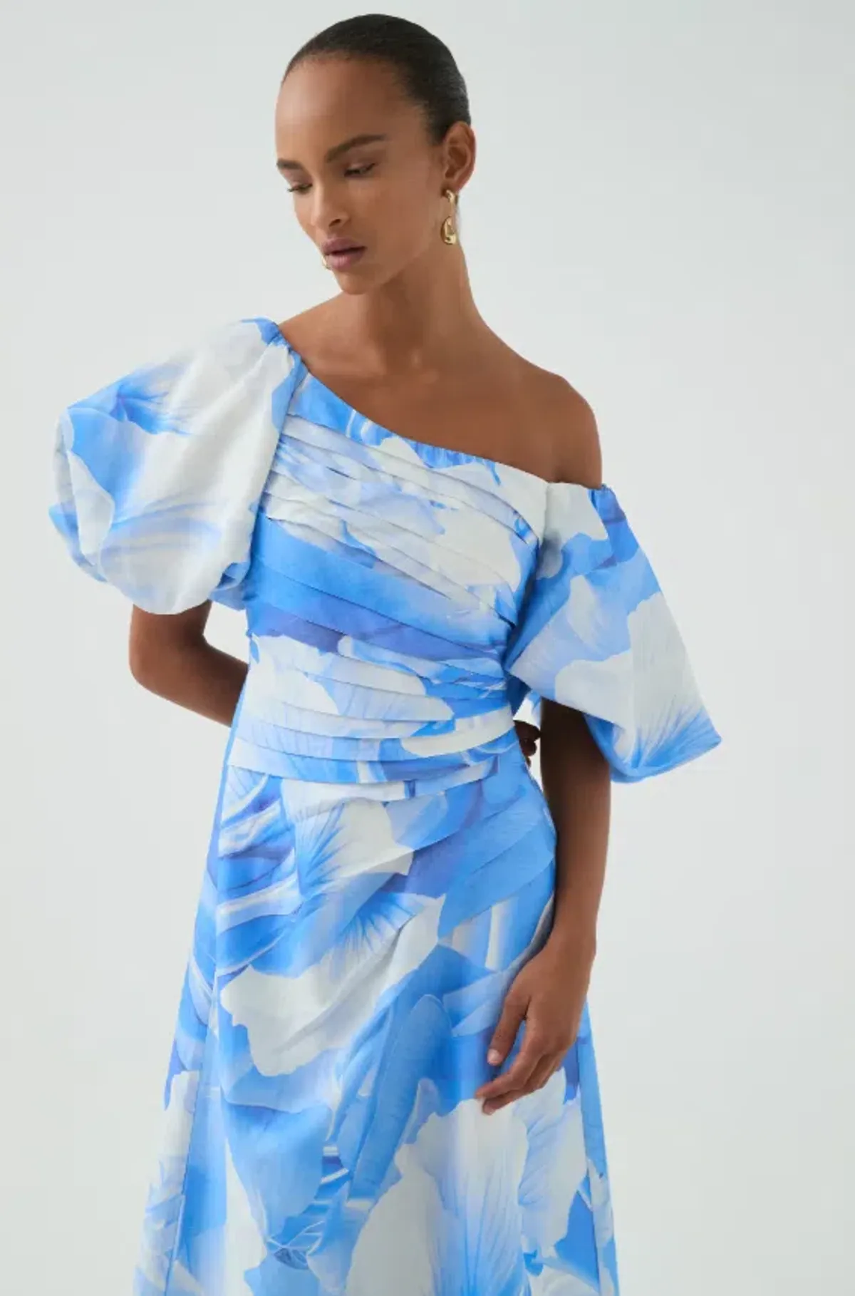 Aje Cadence Ruched Midi Dress – Floral Blue sz 8 - Image 2