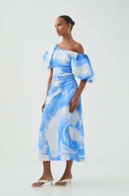 Aje Cadence Ruched Midi Dress – Floral Blue sz 8 for rent on The Volte - image 4