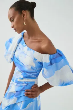 Aje Cadence Ruched Midi Dress – Floral Blue sz 8 for rent on The Volte - image 3