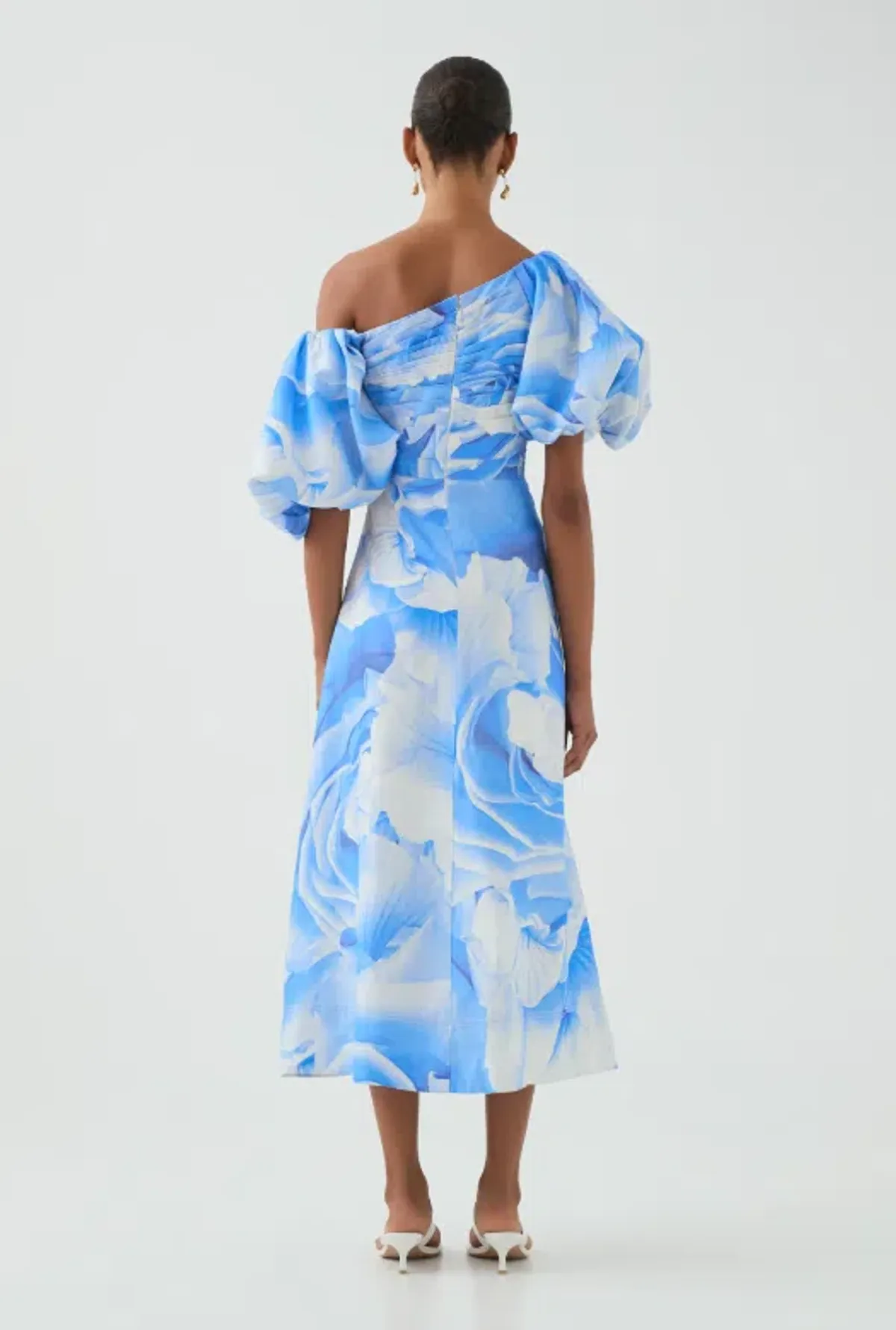 Aje Cadence Ruched Midi Dress – Floral Blue sz 8 - Image 1