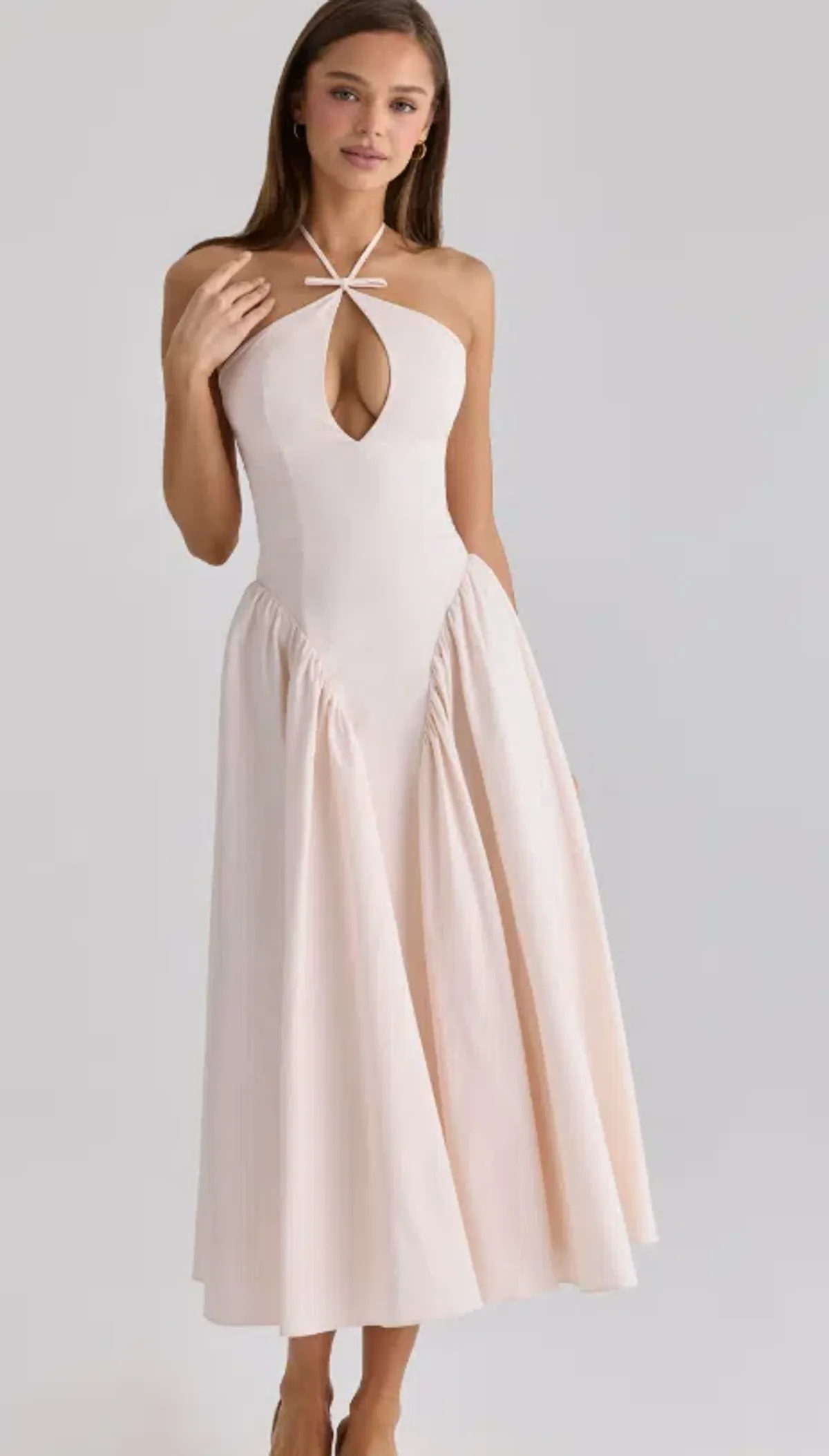 House of CB Lilli blush peek-a-boo keyhole cotton midi dress Size M - Image 1