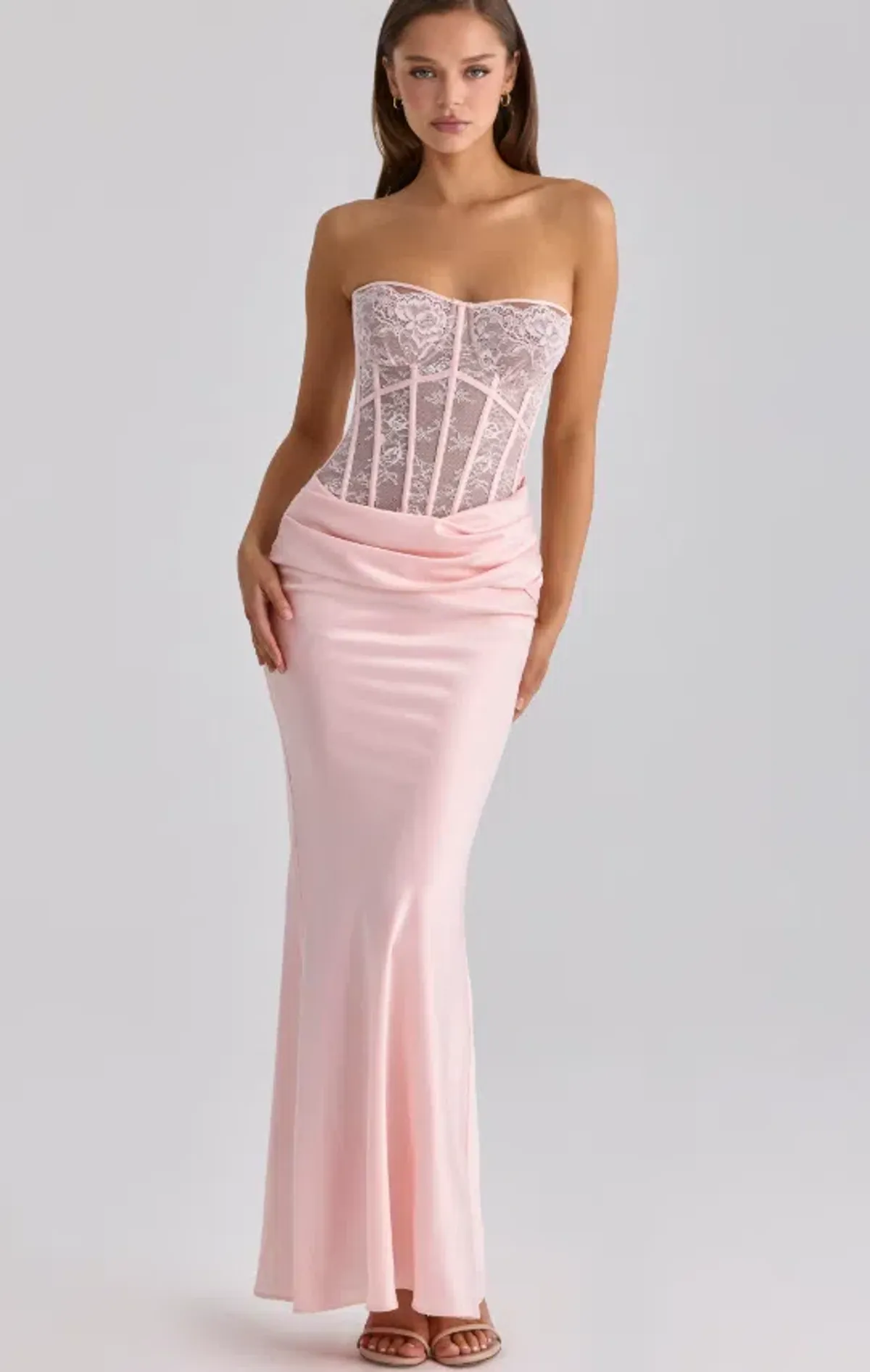 House of CB Ayana pink lace + satin maxi corset dress Regular Cup Size L - Image 1