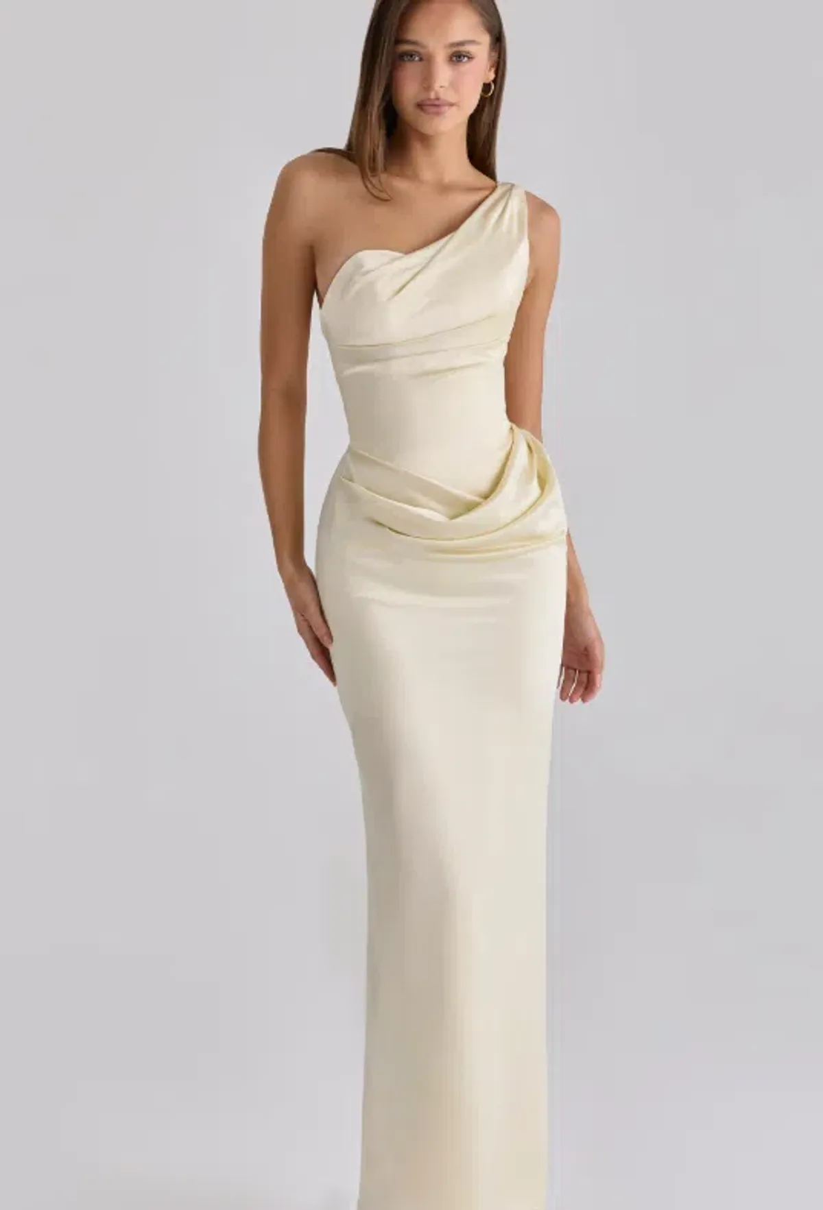 House of CB Caprice lemon one shoulder satin maxi dress Size XS - Image 1