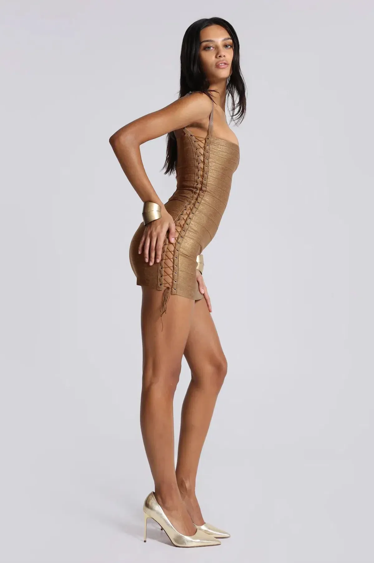 JADED LONDON Idol Metallic Bandage Mini Dress. Size S / AU 6-8 - Image 7