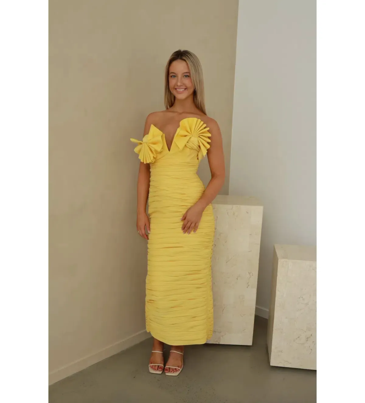 Rachel Gilbert Jensen Midi Dress Yellow Size 0/AU 6 - Image 2