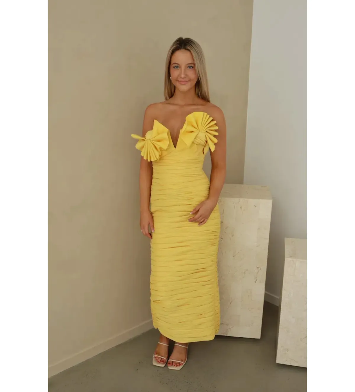 Rachel Gilbert Jensen Midi Dress Yellow Size 0/AU 6 - Image 3
