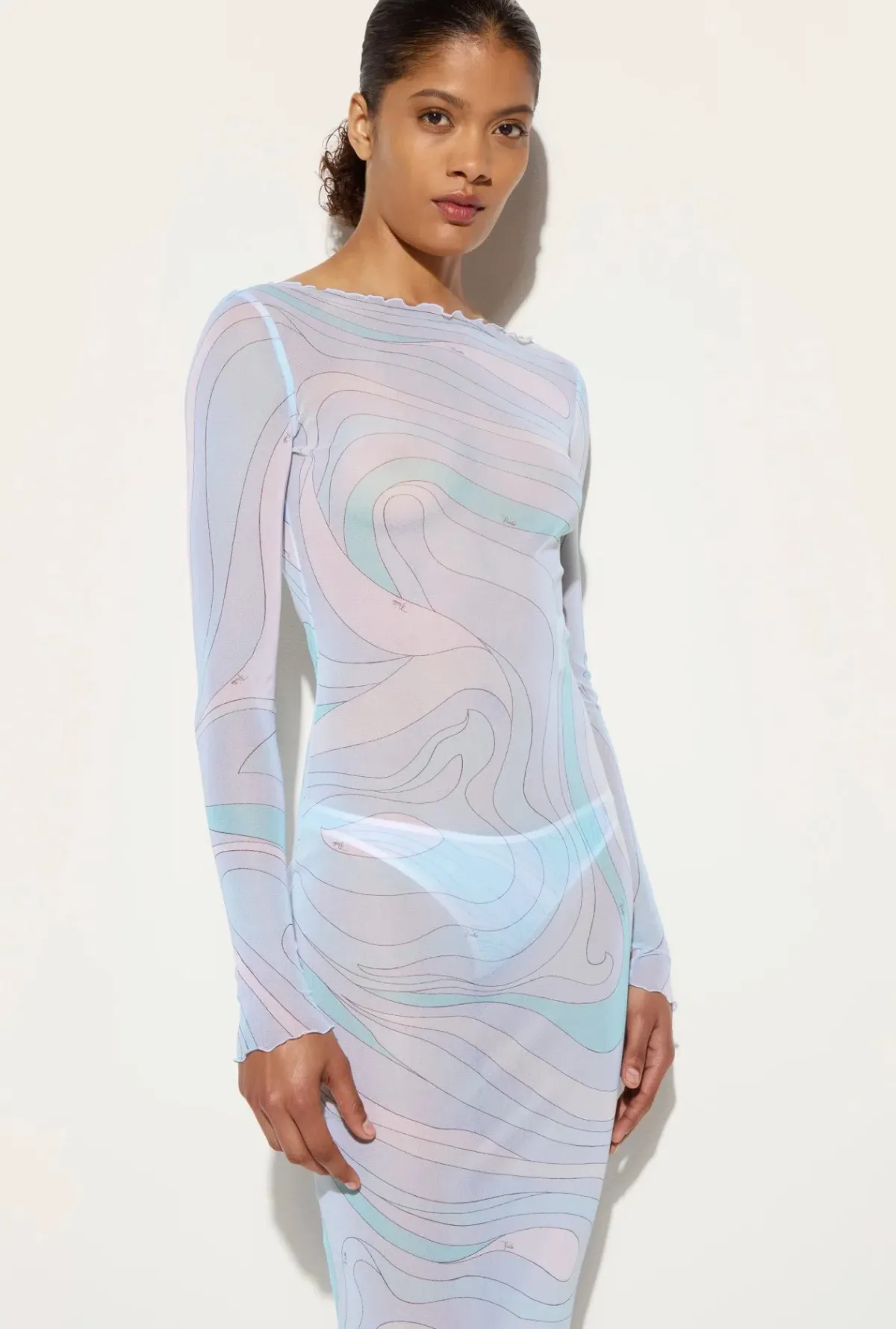Pucci Marmo Print Tulle Long Dress Size 6 - Image 4