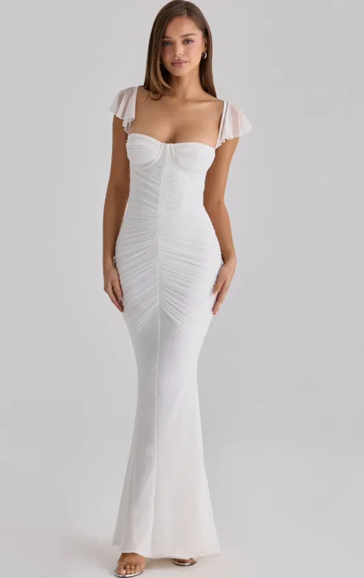 House of CB Antonella white gathered mesh maxi dress Regular Cup Size S - Image 1