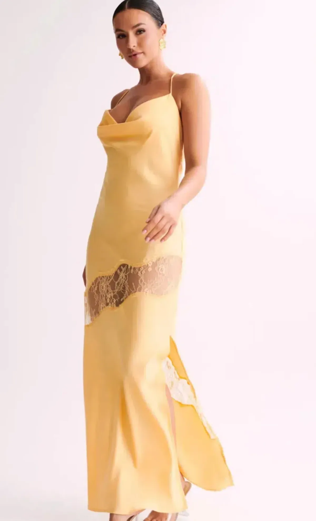Meshki Chandra Lace Detail Satin Maxi - Lemon - Image 1