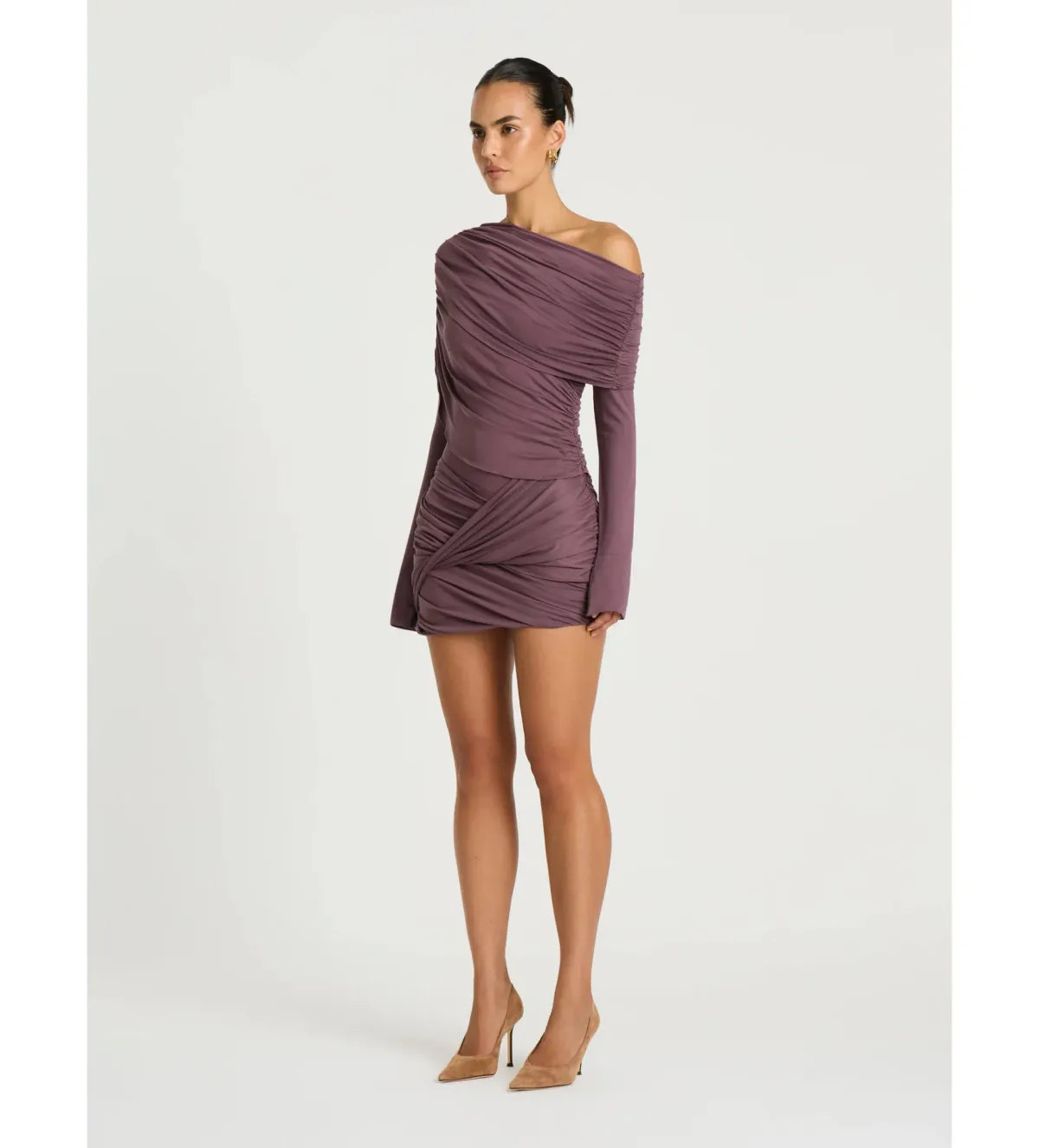 Benni Otto Long Sleeve Mini Dress in Grape Size AU10 - Image 2