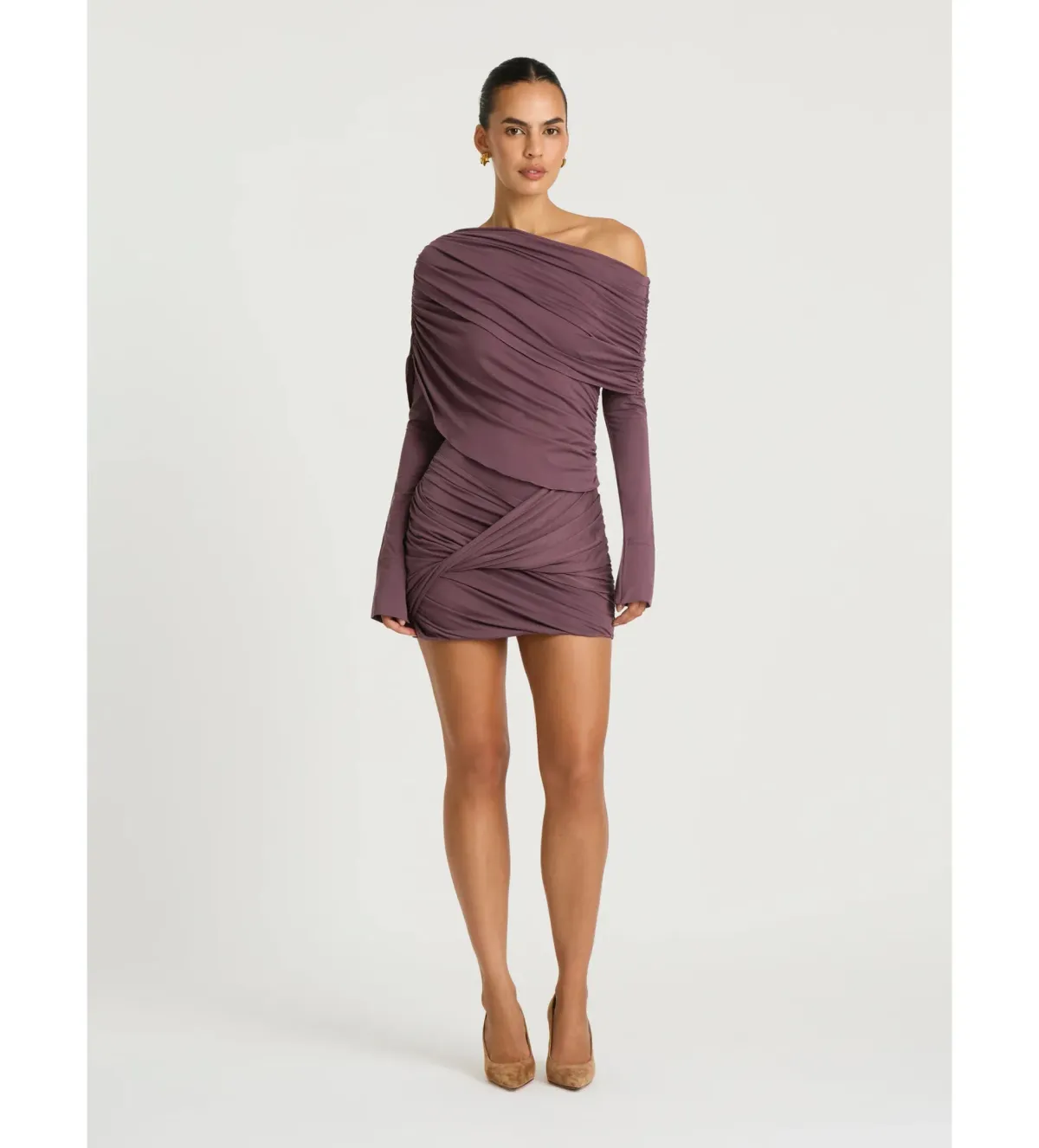 Benni Otto Long Sleeve Mini Dress in Grape Size AU10 - Image 1