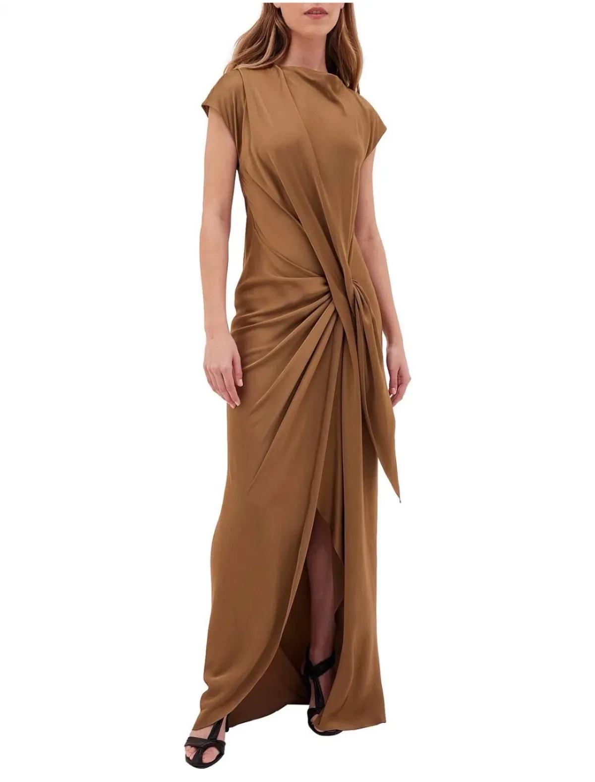 Bianca Spender Gold Crepe Evening Gown size 2 (10) - Image 3