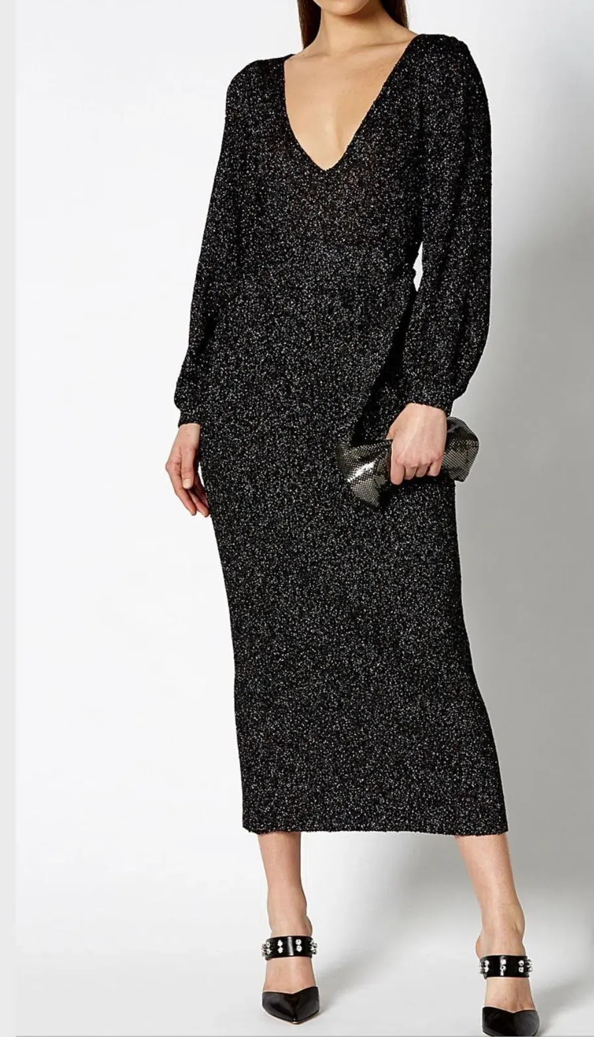 Scanlan Theodore Calypso Tinsel V Neck Gown Black Size 8 - Image 2