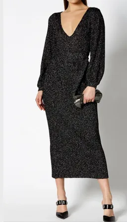 Scanlan Theodore Calypso Tinsel V Neck Gown Black Size 8 for rent on The Volte - image 2