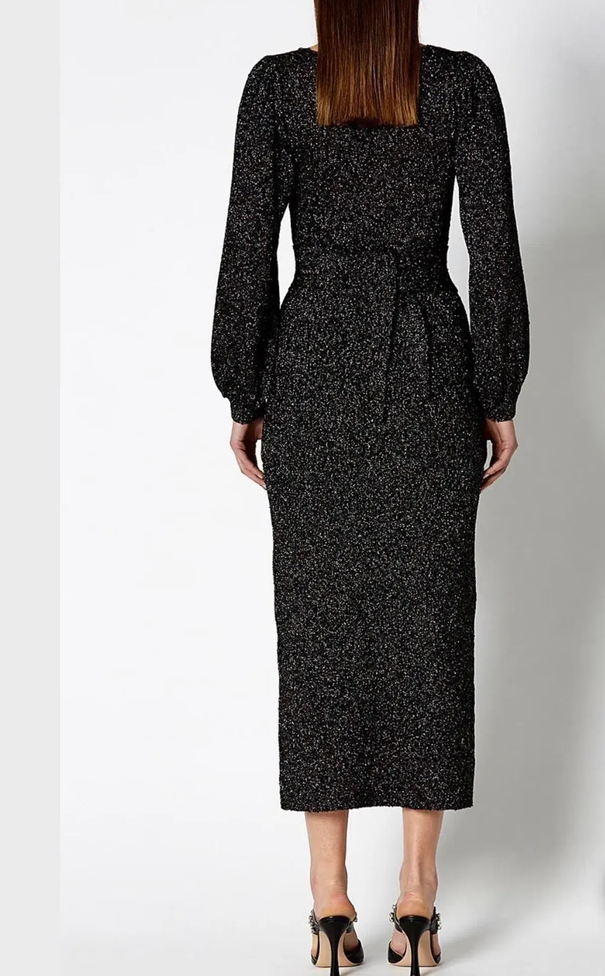 Scanlan Theodore Calypso Tinsel V Neck Gown Black Size 8 - Image 3