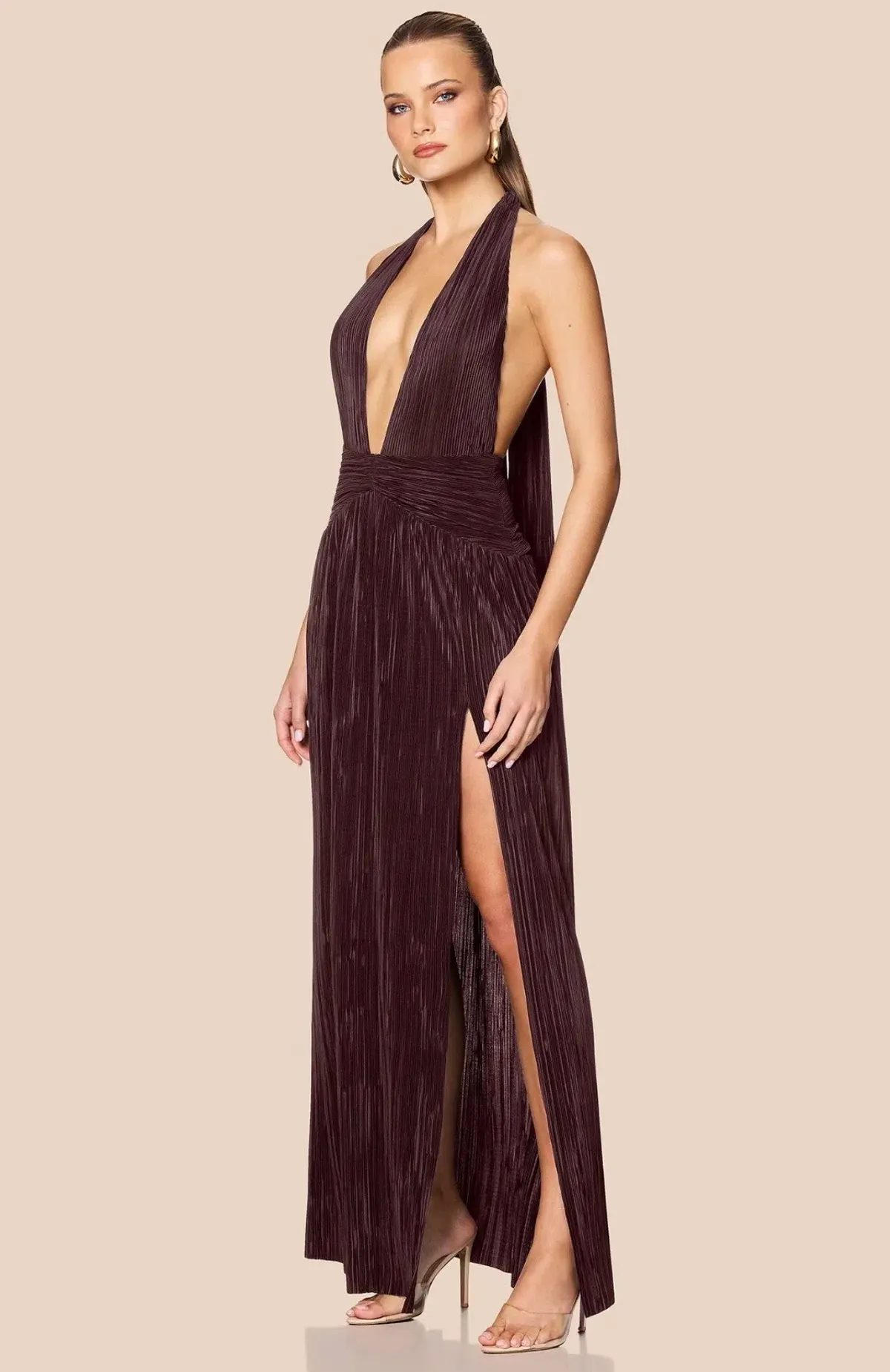 Nookie Desiree Halter Maxi Gown Mocha Size 8 - Image 1