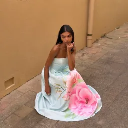 Elliatt Harper Strapless Gown in Baby Blue Floral Size Small for rent on The Volte - image 3