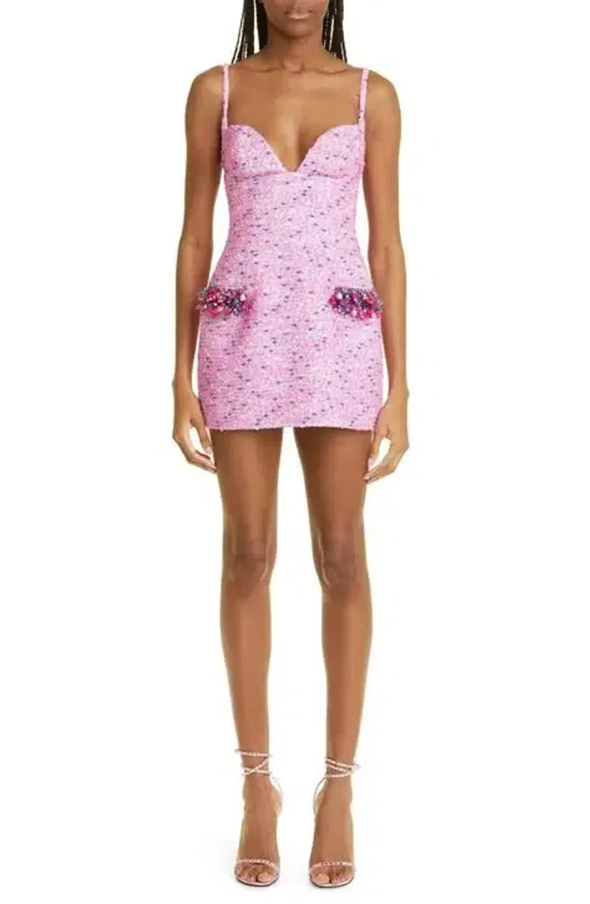 Area Embellished Bouclé Mini Dress Pink Size 6 - Image 1
