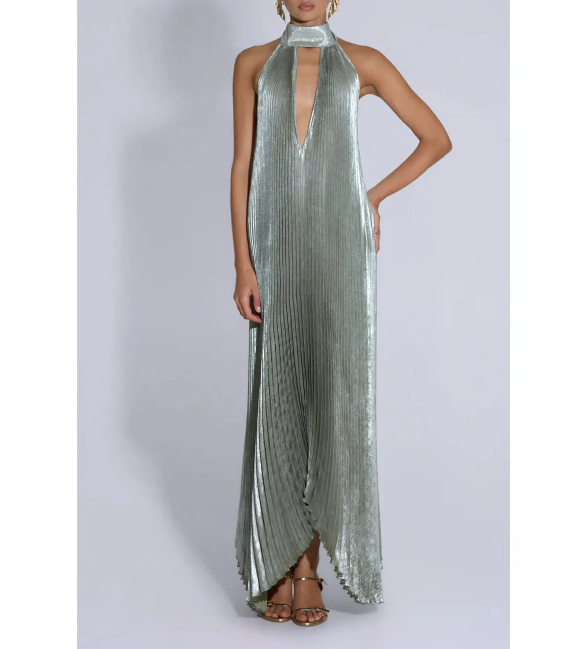L'idee Opera Gown Sage Shimmer Size 8 - Image 1