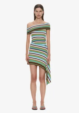 Christopher Esber Stripe Knit Extension Drape Mini Dress vert stripe Size XS for rent on The Volte - image 1