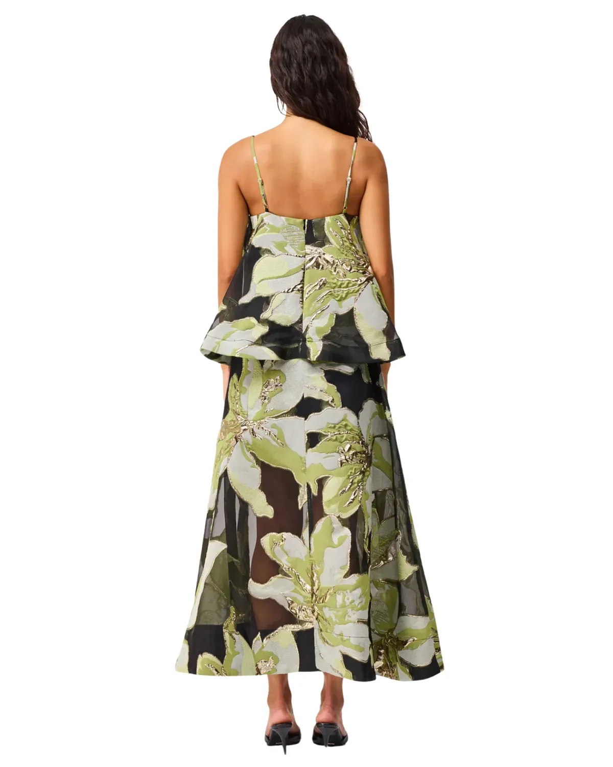 Elliatt Elysia Tiered Gown Black Green Floral Size XL - Image 3