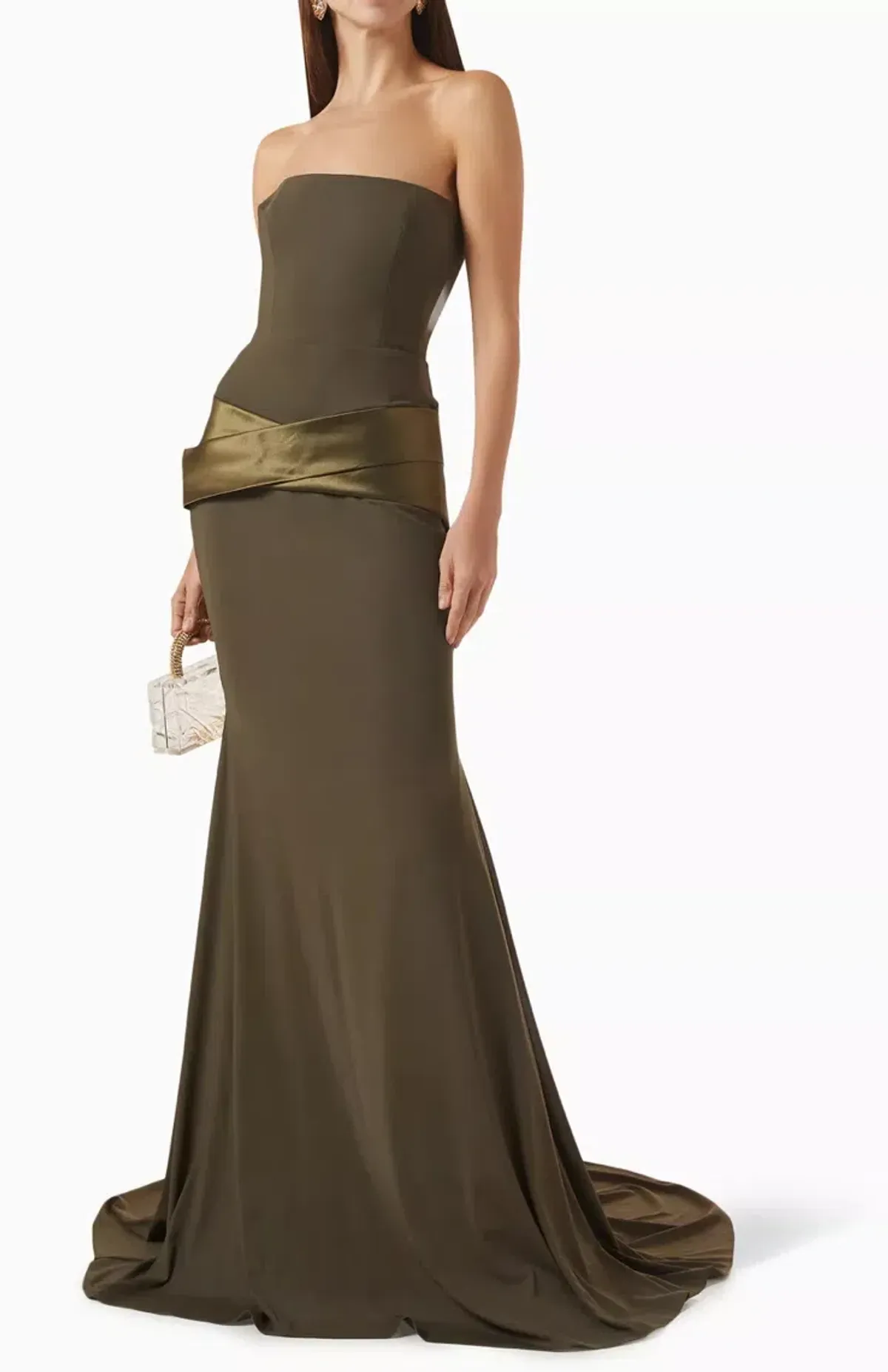 Alex Perry Draped Strapless Gown In Green Stretch Mesh In AU 6 - Image 2
