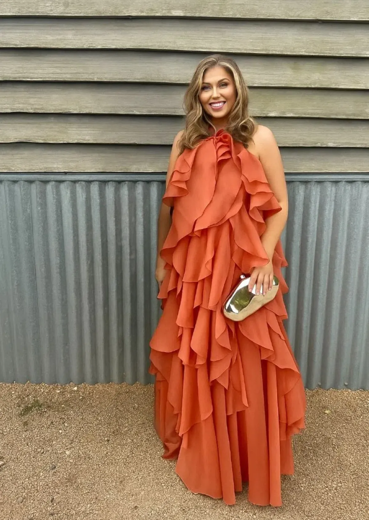 Aje Pandorea Layered Maxi Dress Coral Clay Size AU 10 - Image 1