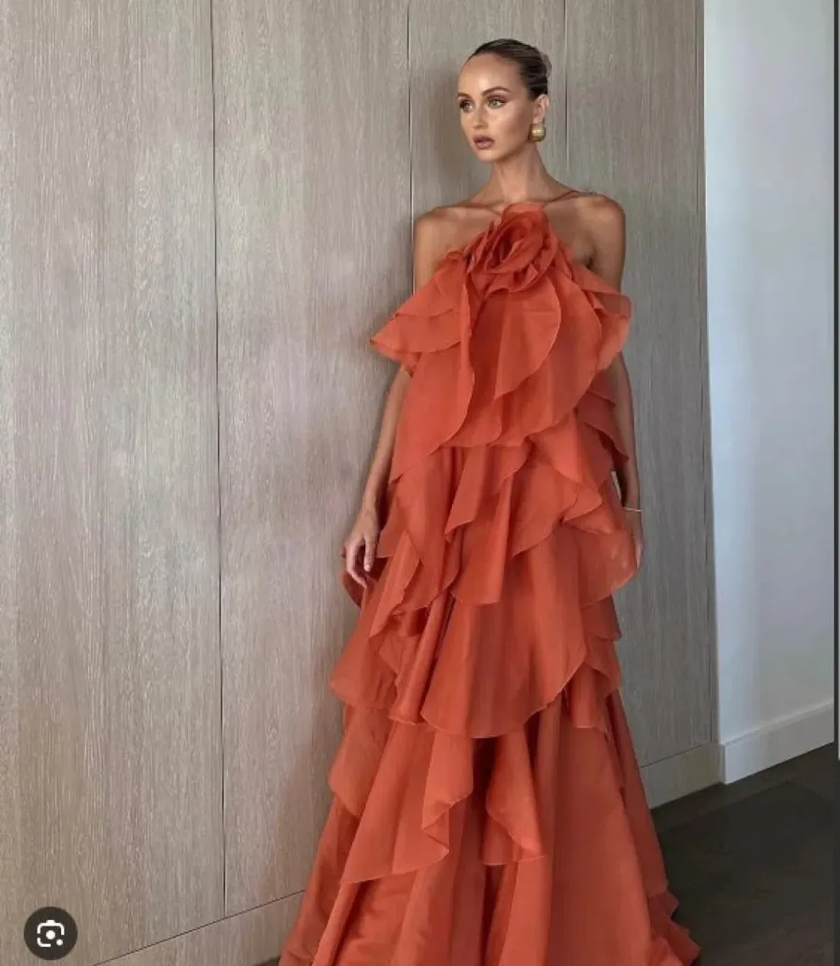 Aje Pandorea Layered Maxi Dress Coral Clay Size AU 10 - Image 2