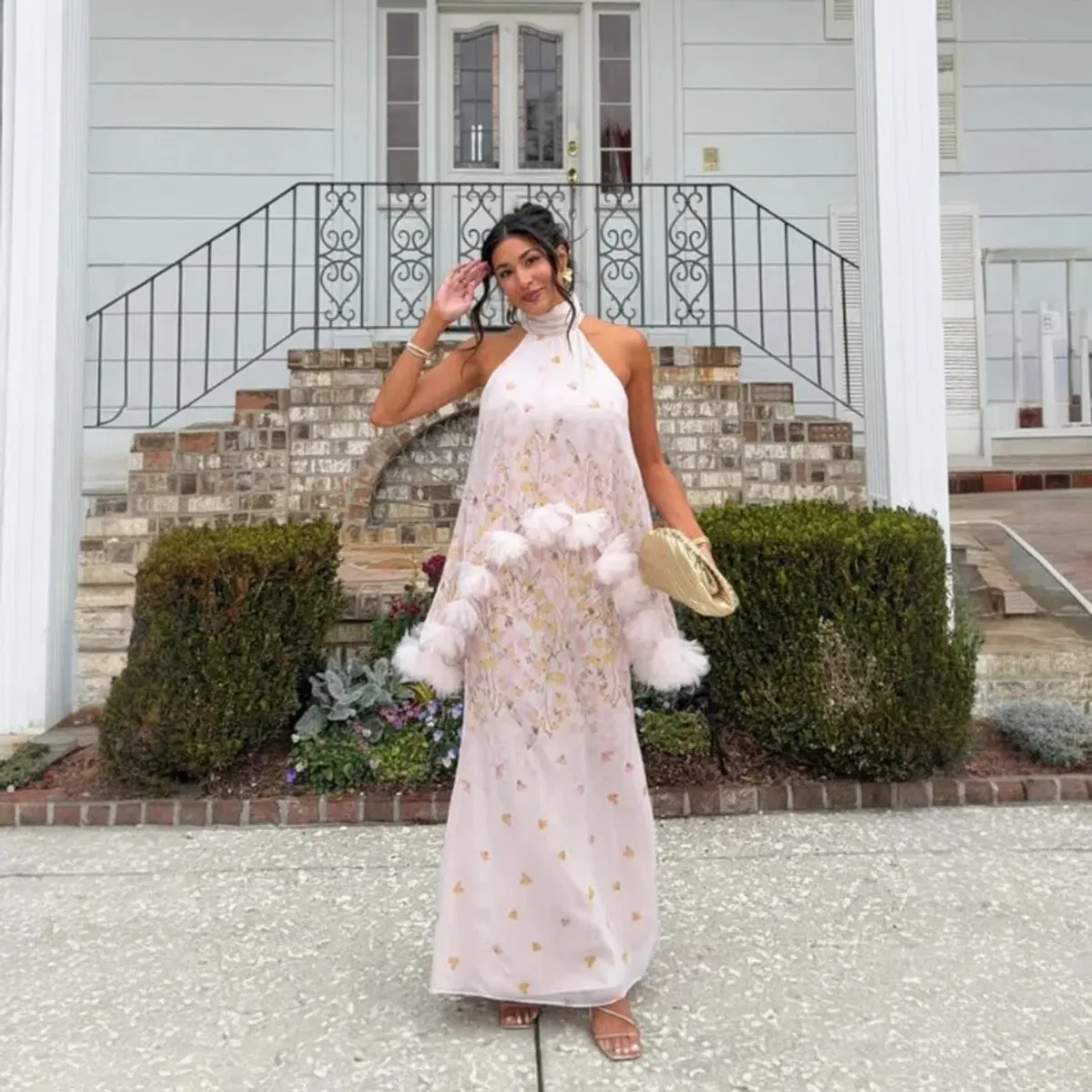 Elliatt Tulsia Floral Cape Maxi Dress in Pink Size Large - Image 1