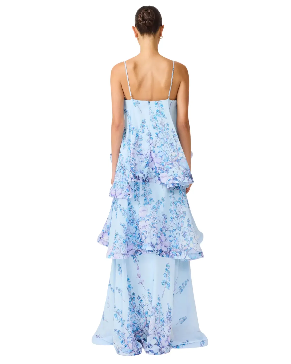 Elliatt Armani Tiered Maxi Dress Baby Blue Floral Size S - Image 3