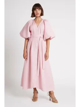Aje Evermore Midi Dress Size AU 14 Rose Pink Puff Sleeve Gown for rent on The Volte - image 1