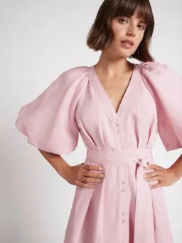 Aje Evermore Midi Dress Size AU 14 Rose Pink Puff Sleeve Gown for rent on The Volte - image 3