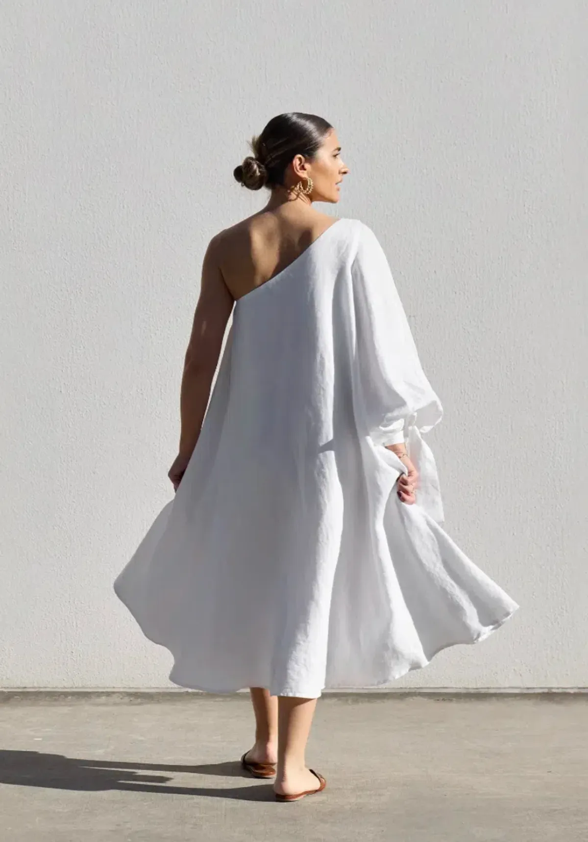 Isabella Longginou - White Balloon Sleeve Swing Dress - Size 14 / US 10 - Image 2