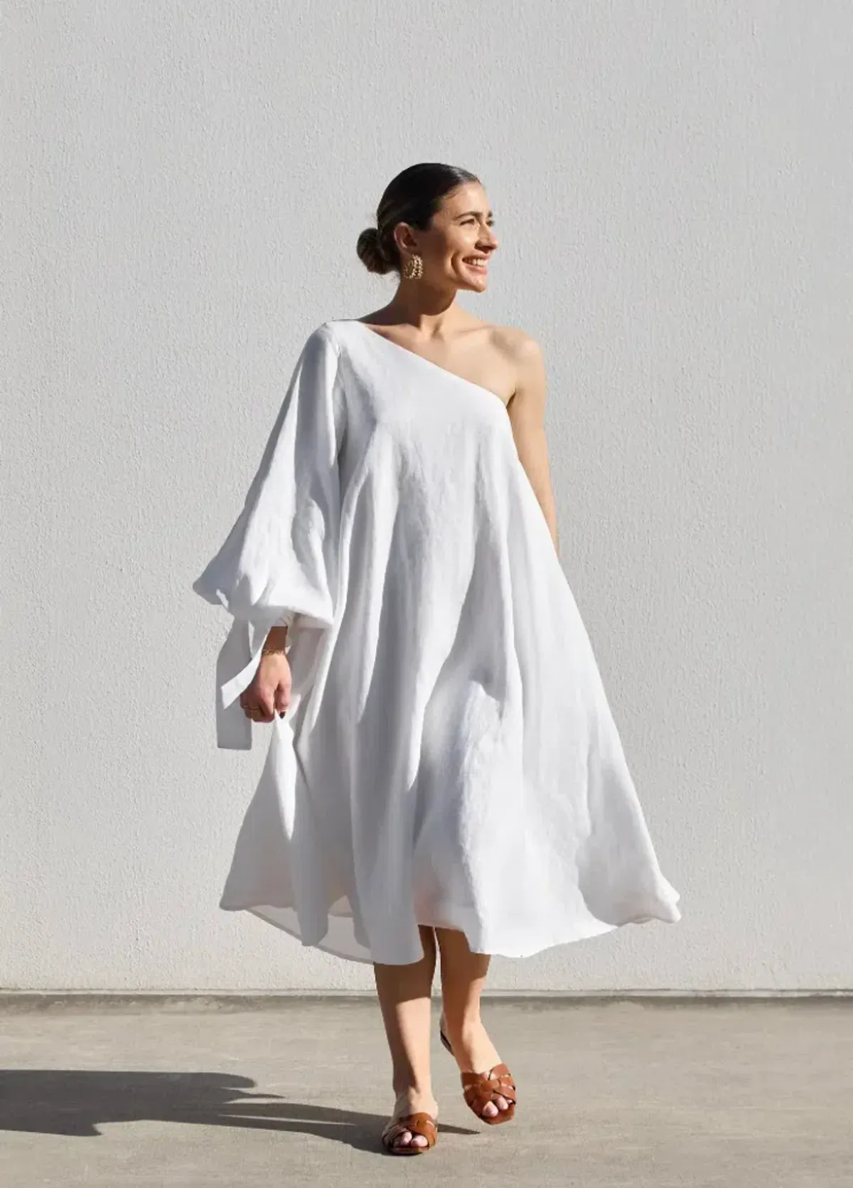 Isabella Longginou - White Balloon Sleeve Swing Dress - Size 14 / US 10 - Image 1
