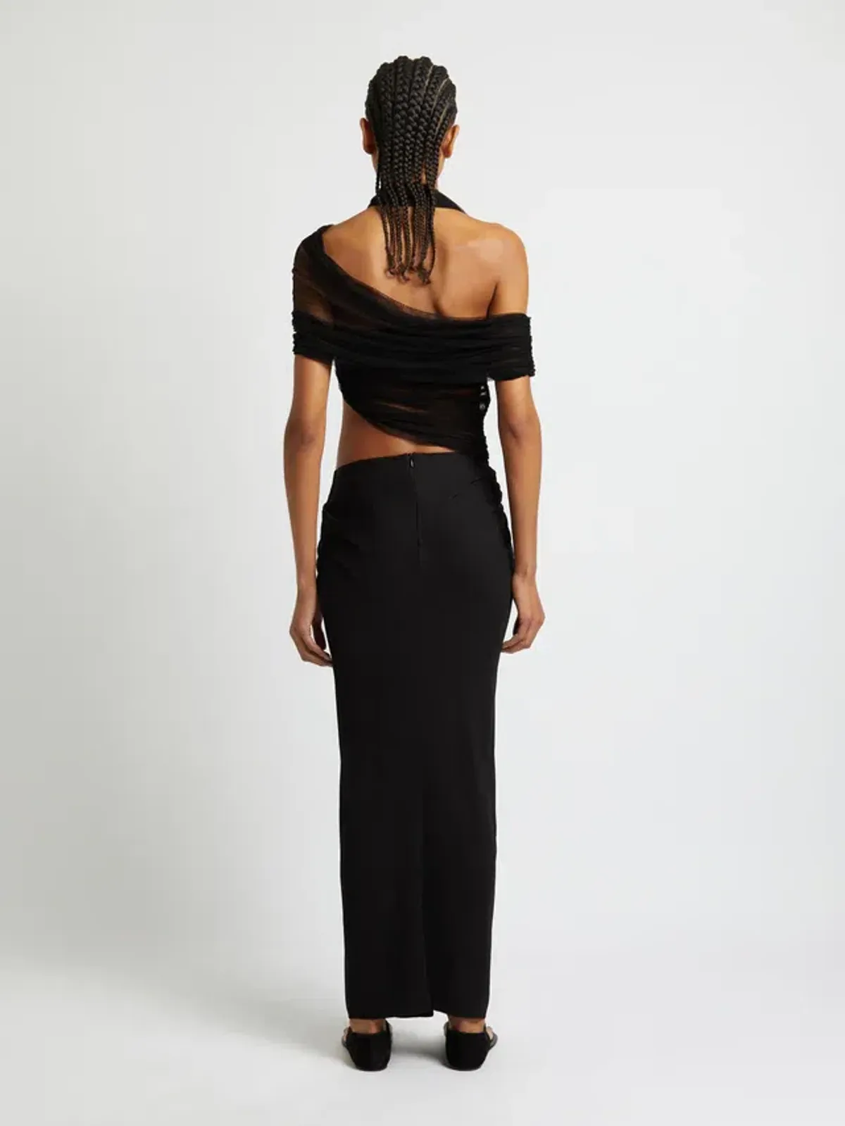 CHRISTOPHER ESBER BLACK VEILED WRAP DRESS - SIZE 10 AU - Image 3