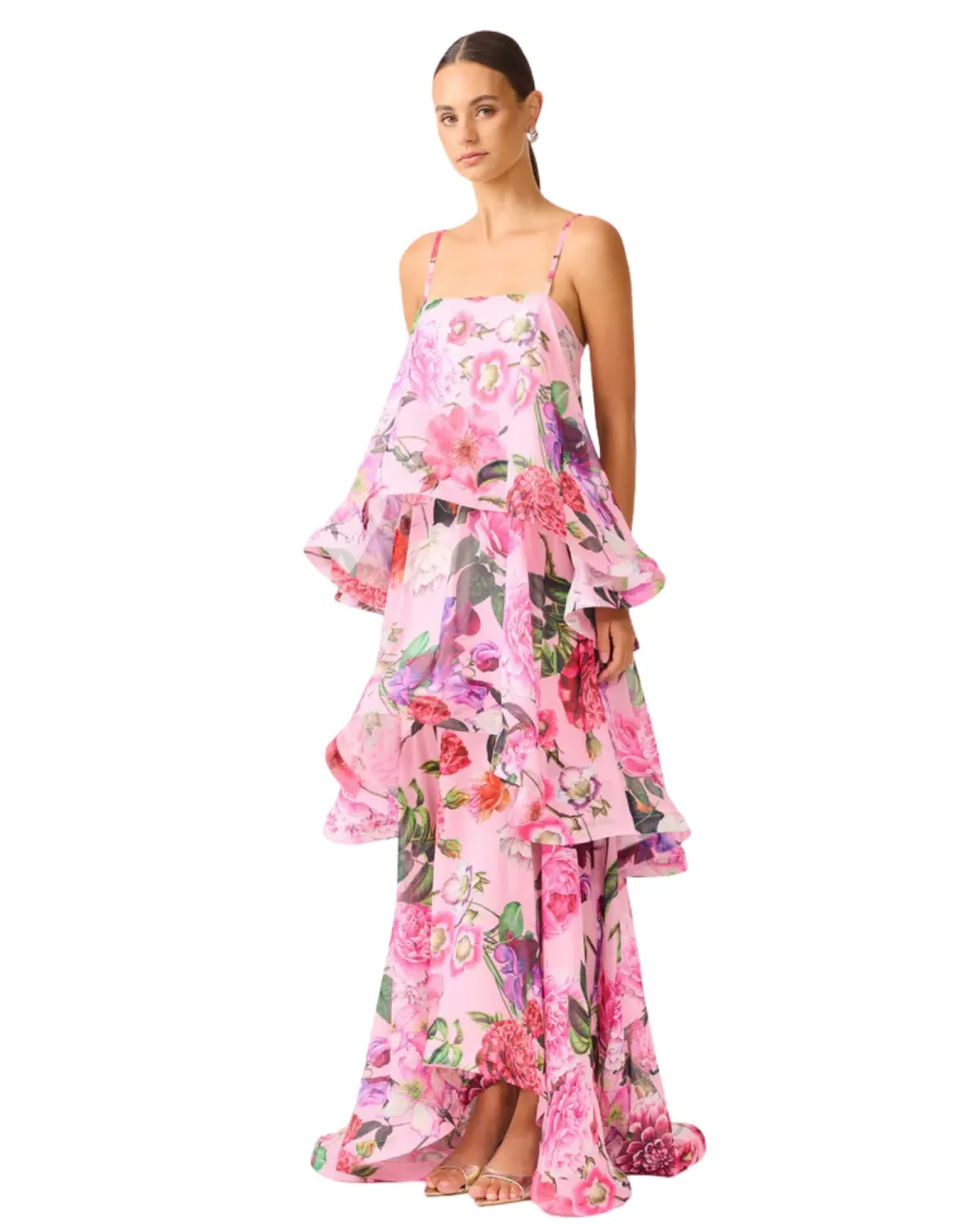 Elliatt Armani Tiered Maxi Dress Pink Floral Size S - Image 4