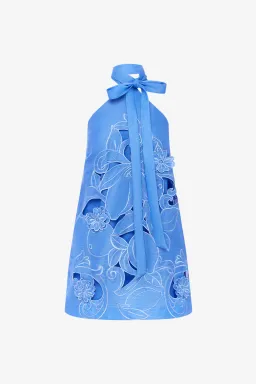 Leo Lin Lola  Appliqué Halterneck Mini Dress Azure Size 10 for rent on The Volte - image 1