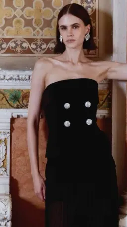 🖤 Rebecca Vallance Celia Midi Dress Size 12 AU - Black Sheer Strapless Gown 🖤 for rent on The Volte - image 6