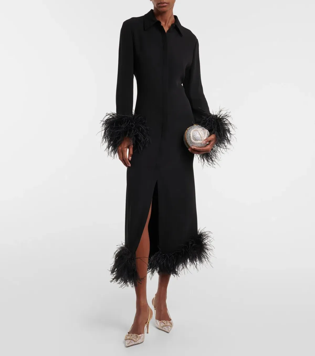 Valentino Feather-trimmed silk midi dress - Image 1