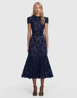 Self Portrait Navy Guipure Lace Midi Dress size 8 for rent on The Volte - image 1